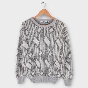 Vintage 90s Silver Geometric Textured‎ Abstract Sweater Size Large Pullover
